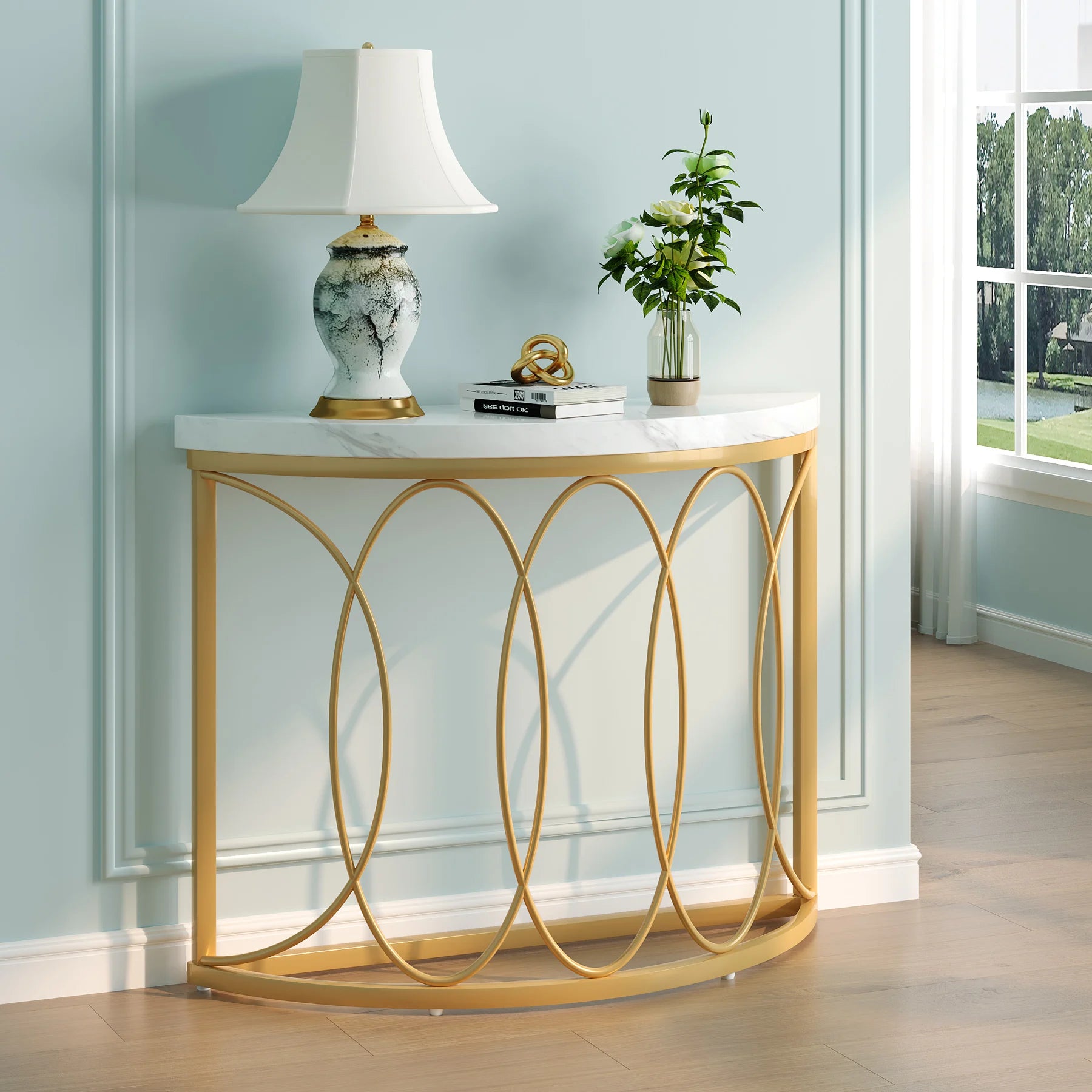 Console Michaël — finition dorée, métal, design contemporain