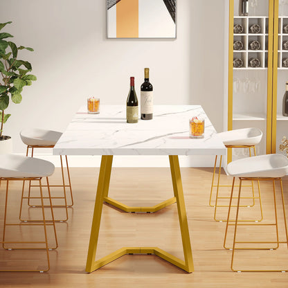 Table de salle à manger Louise — finition blanche, marbre, design contemporain, rectangulaire