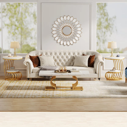 Table d'appoint Pénélope — finition dorée, marbre, design contemporain, rangement intégré