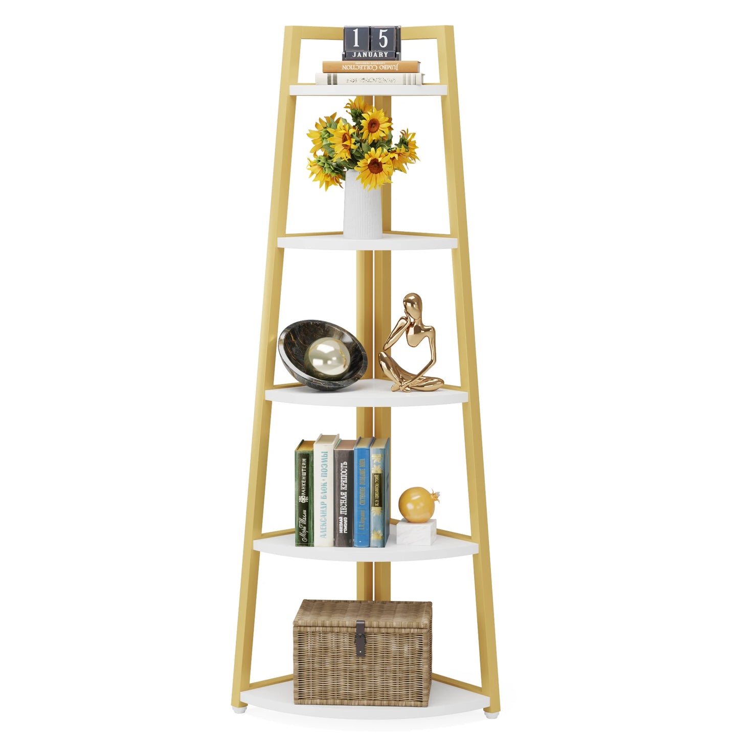 Bibliothèque Fabrice — bois, rangement intégré, meuble d'angle, étagères ouvertes