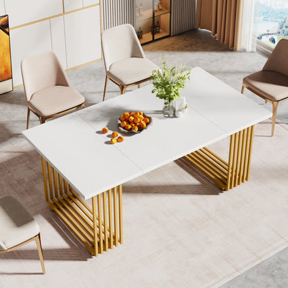 Table de salle à manger Louise — finition blanche, marbre, design contemporain, rectangulaire