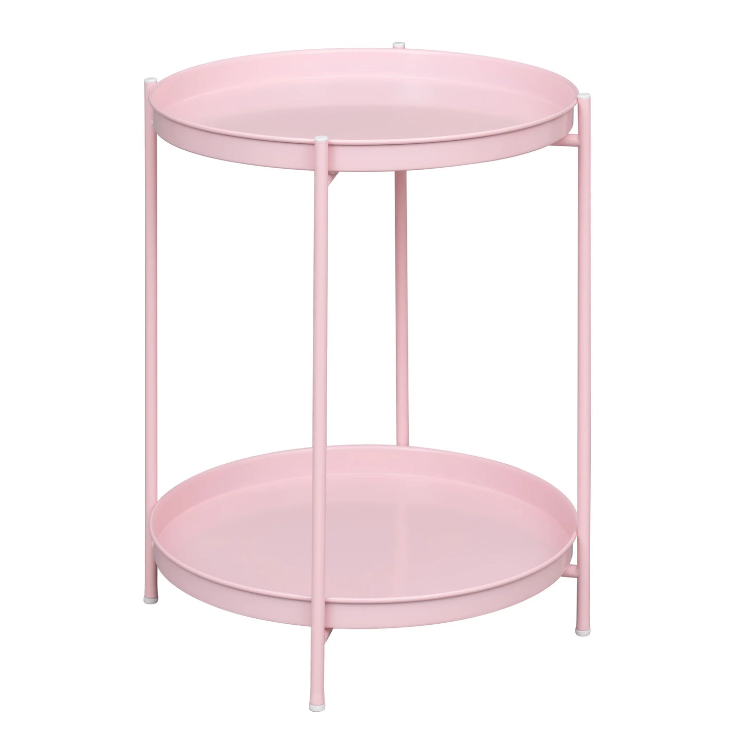 WOLTU Round Coffee Table Metal Side Table with Storage Space 2 Removable Trays Bedside Table for Bedroom Living Room Decor