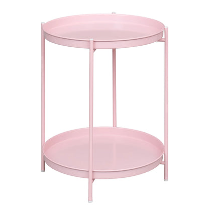WOLTU Round Coffee Table Metal Side Table with Storage Space 2 Removable Trays Bedside Table for Bedroom Living Room Decor