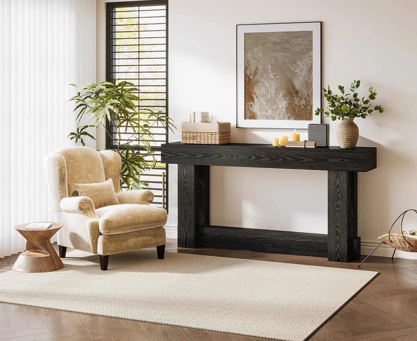 Console Géraldine — finition noir, bois, style industriel
