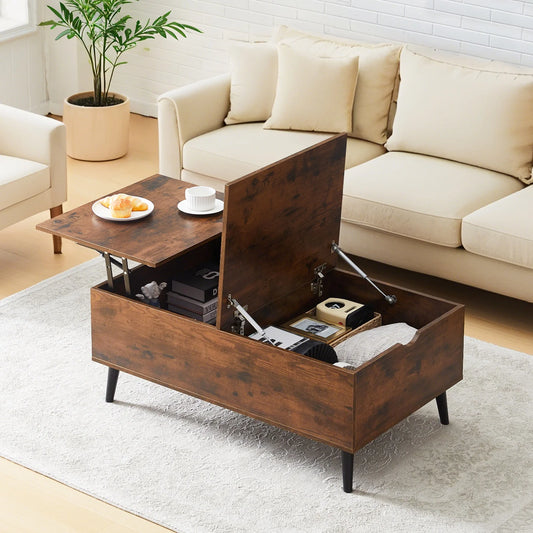 Lift Top Coffee Table with Storage, Wooden Sofa Side Tea Table for Living Room, Storage Cabinet with Hidden Compartments