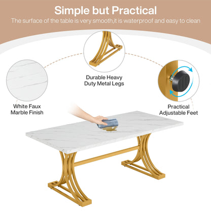 Table de salle à manger Louise — finition blanche, marbre, design contemporain, rectangulaire