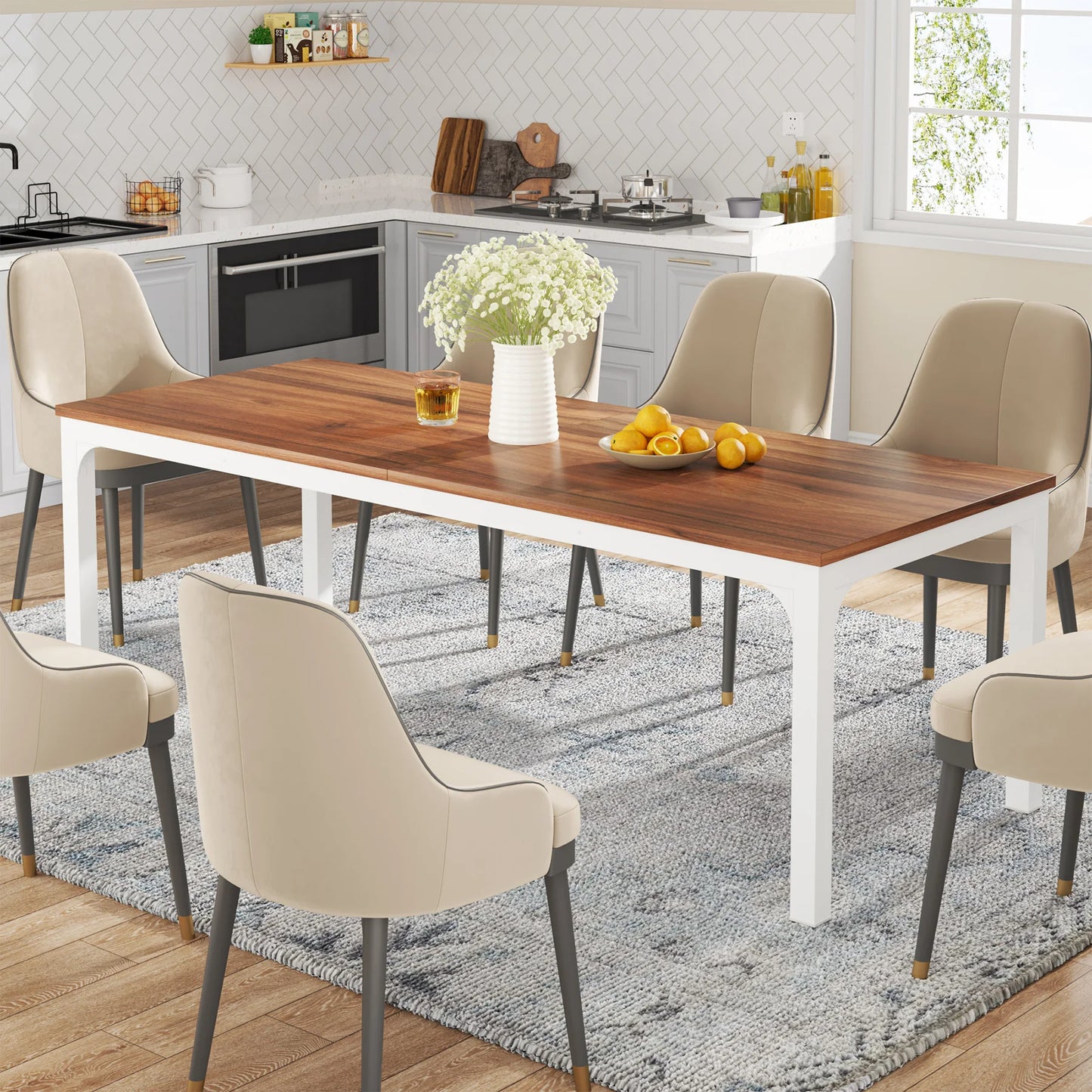 Table de salle à manger Émilie — bois, style industriel, rectangulaire