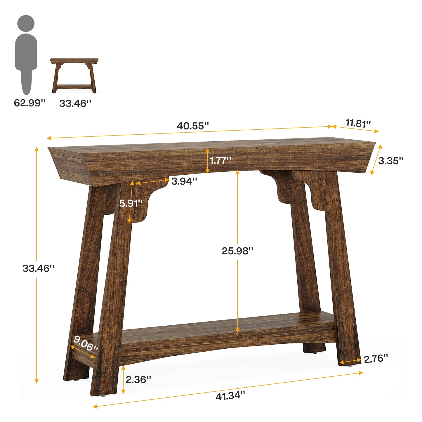 Console Baptiste — bois, métal, rangement intégré, 2 niveaux
