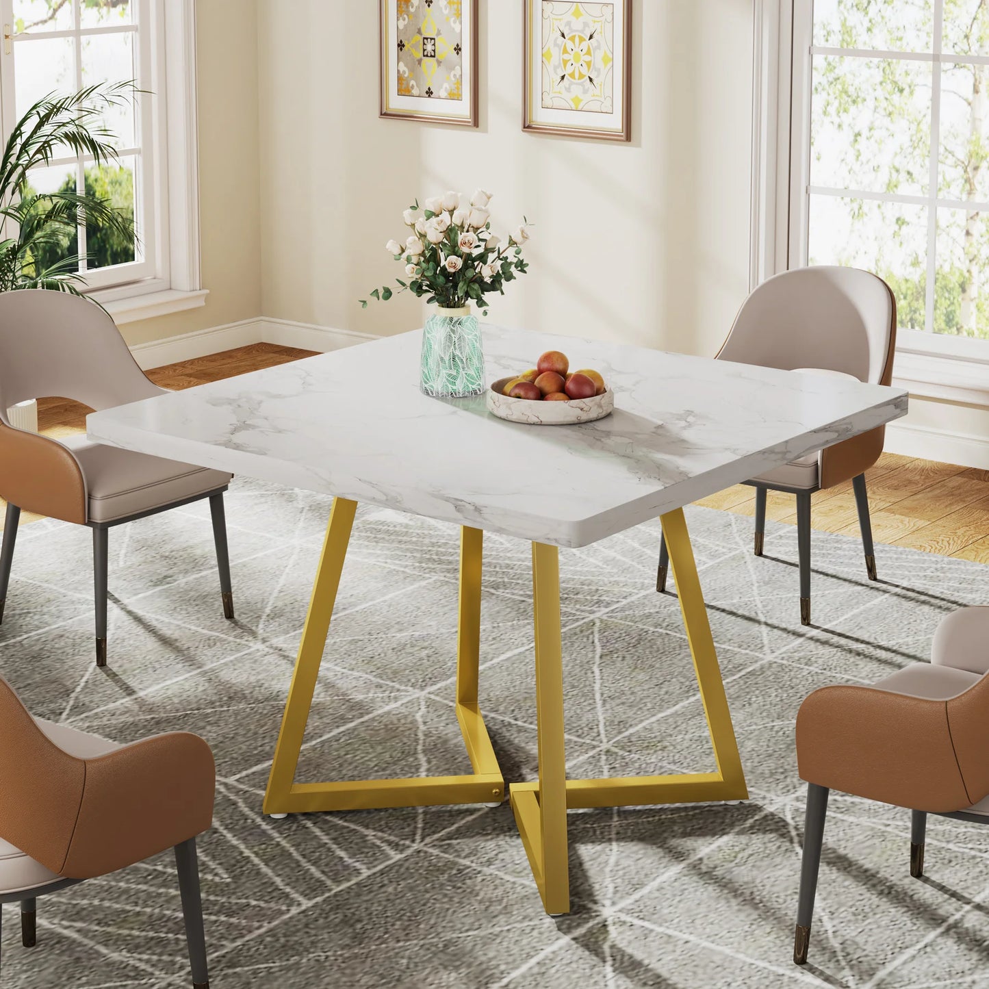 Table de salle à manger Astrid — bois, métal, style industriel, carrée