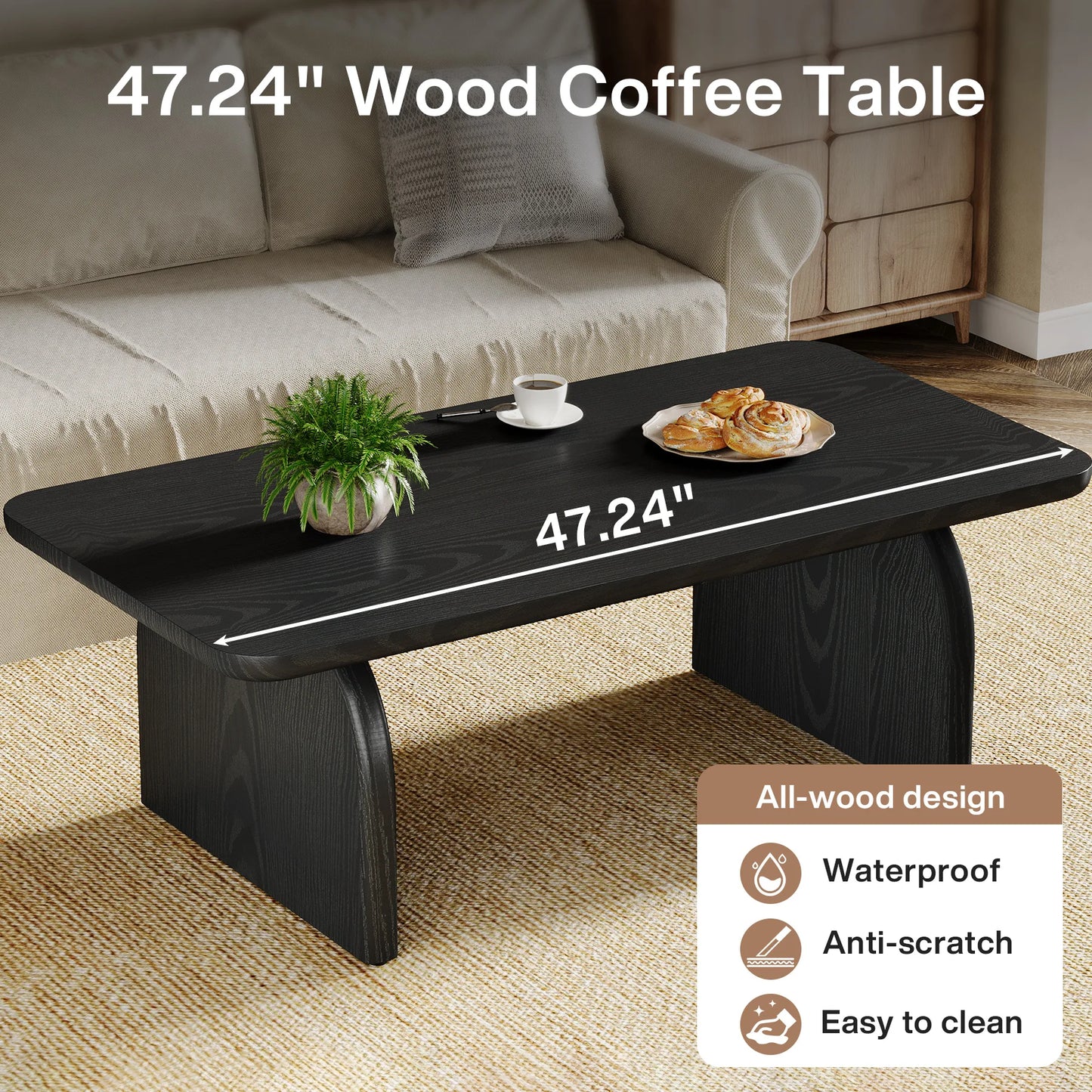 Table basse Adrien — bois, style rustique, rectangulaire