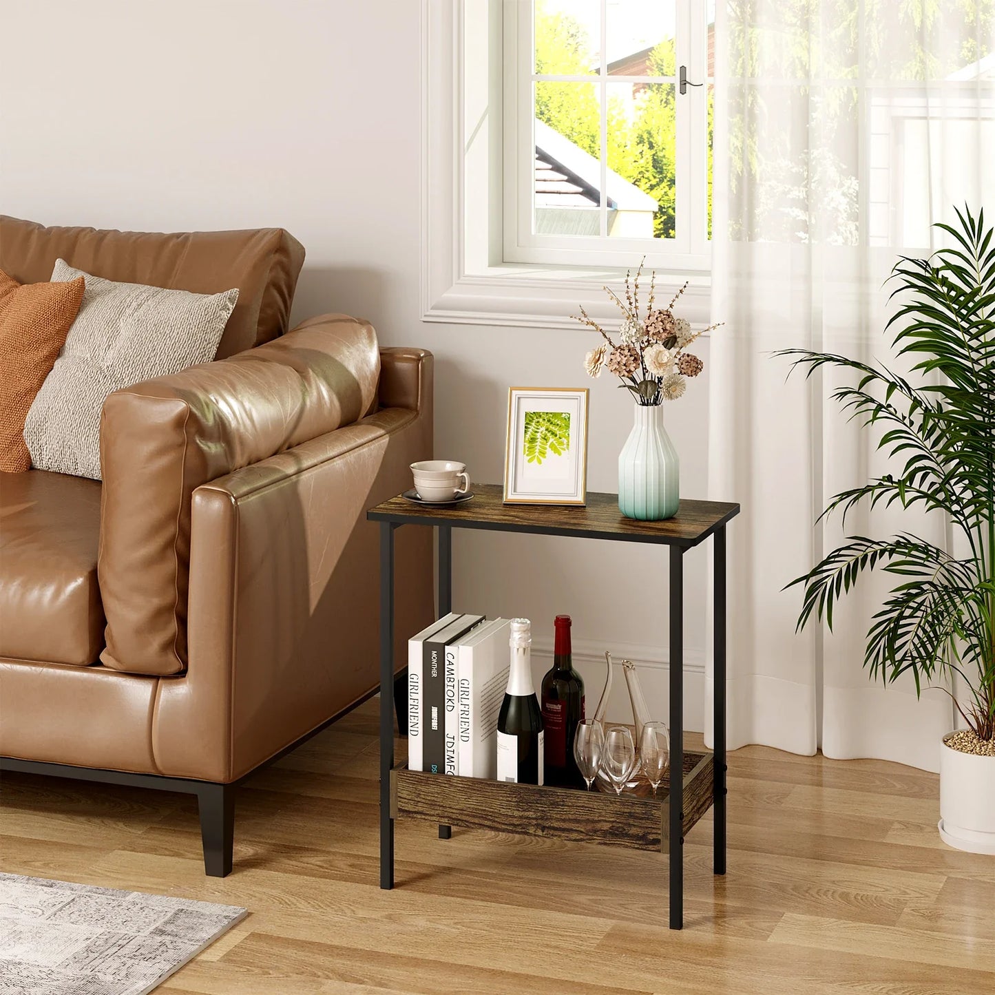 WOLTU Side Table Coffee Table with 2 Shelves Sofa Console Table with Storage Space for Corner Living Room Bedroom