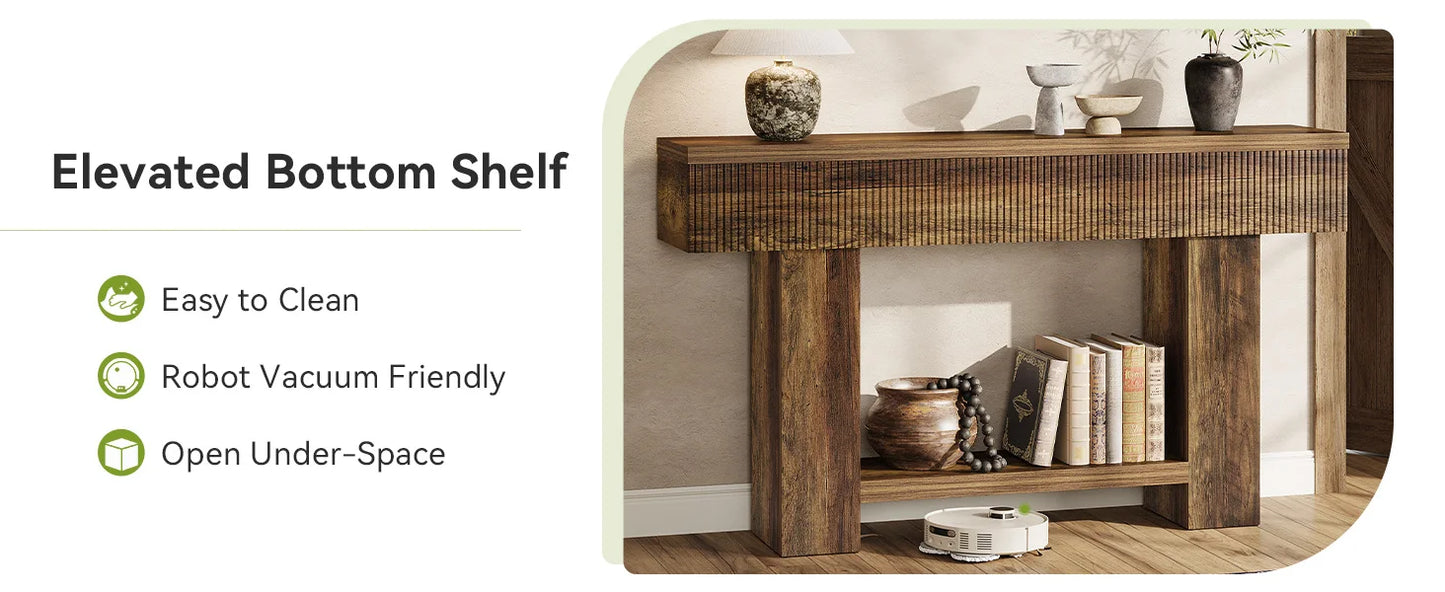 Console Ophélie — bois, style rustique, rangement intégré, 2 niveaux