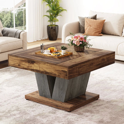 Table basse Léon — finition noir, bois, style rustique, carrée