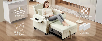 3-in-1 Sofa Bed with USB and Type-C, Adjustable Backrest TV Chair with Drink Holder and Armrest for Small Room Apartments