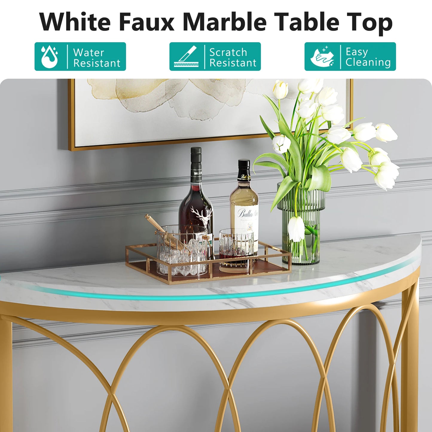Console Michaël — finition dorée, métal, design contemporain