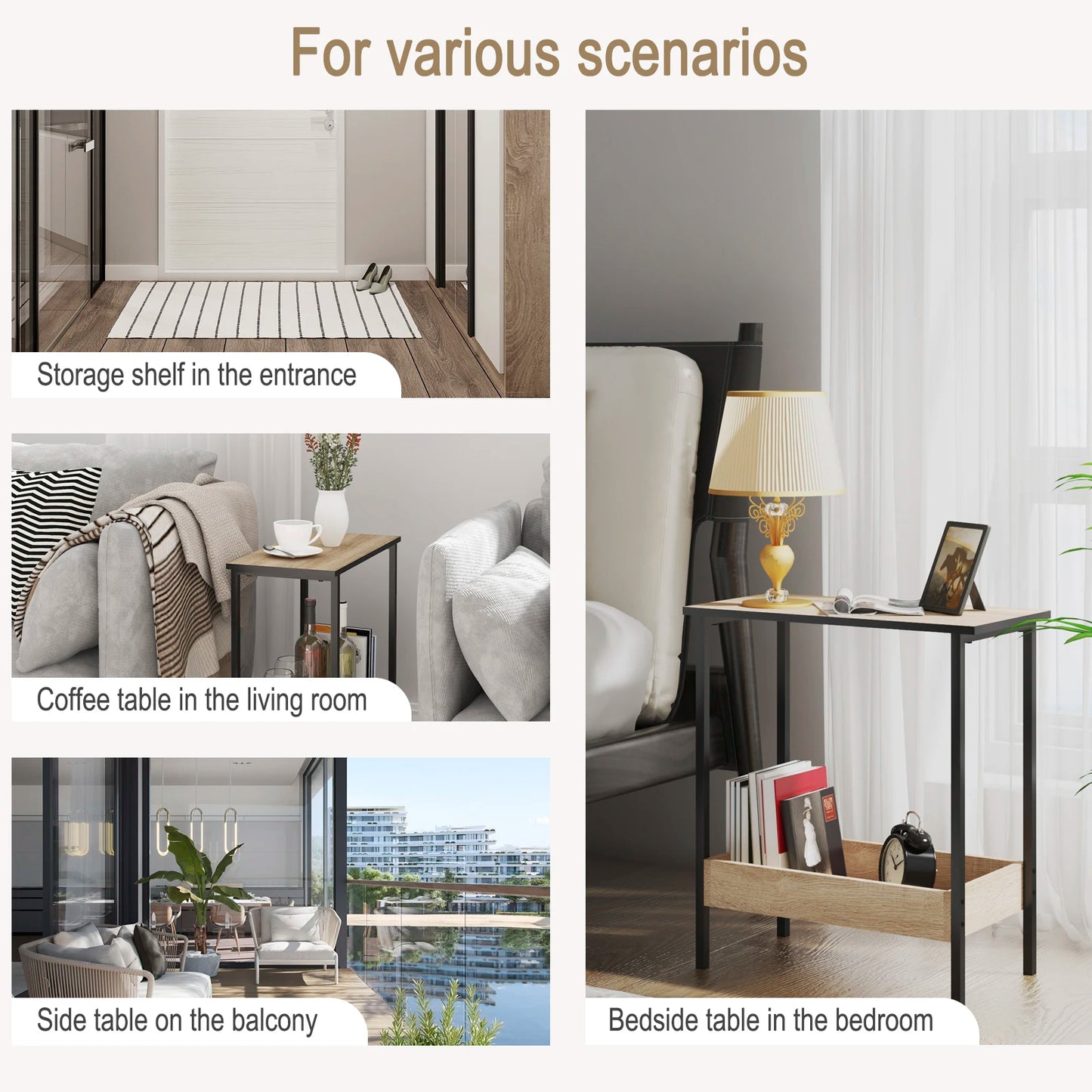 WOLTU Side Table Coffee Table with 2 Shelves Sofa Console Table with Storage Space for Corner Living Room Bedroom