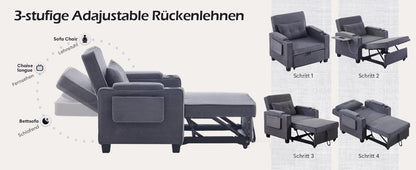 3-in-1 Single Sofa Bed with USB and Type-C, Adjustable Backrest TV Chair with Drink Holder and Armrest for Small Room Apartments