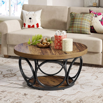 Table basse Denis — bois, métal, rangement intégré, 2 niveaux