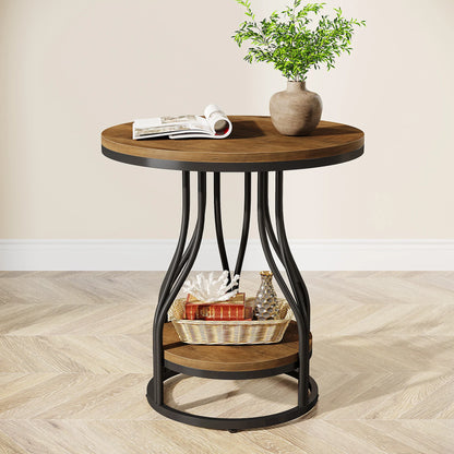 Table d'appoint Agnès — design contemporain, rangement intégré, 2 niveaux, ronde