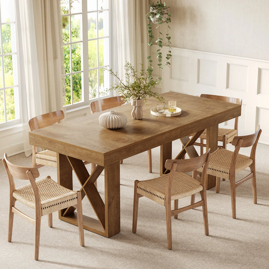 Table de salle à manger Justine — finition marron, style rustique, rectangulaire