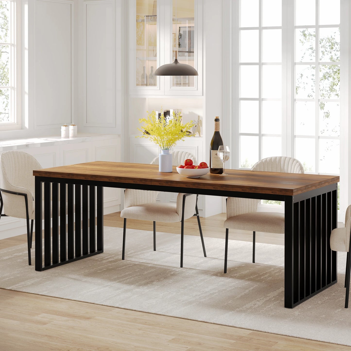 Table de salle à manger Michel — bois, métal, style industriel, rectangulaire