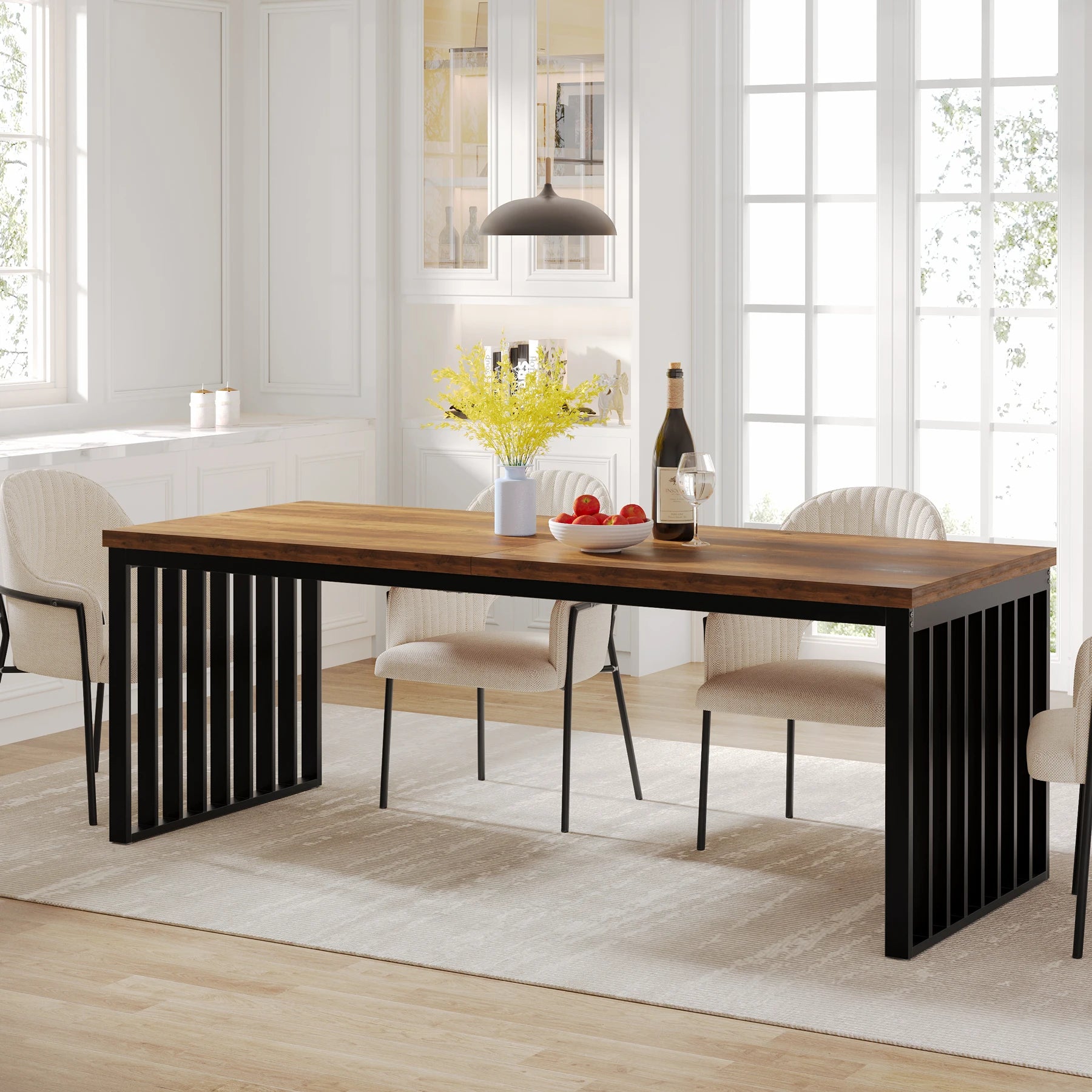 Table de salle à manger Michel — bois, métal, style industriel, rectangulaire