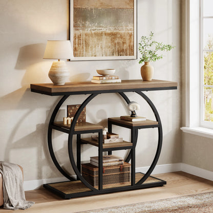 Table d'appoint Nathalie — bois, métal, style industriel, rangement intégré
