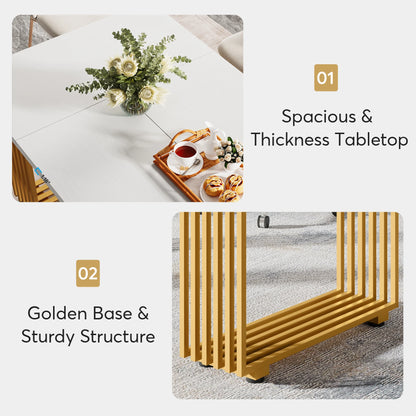 Table de salle à manger Louise — finition blanche, marbre, design contemporain, rectangulaire