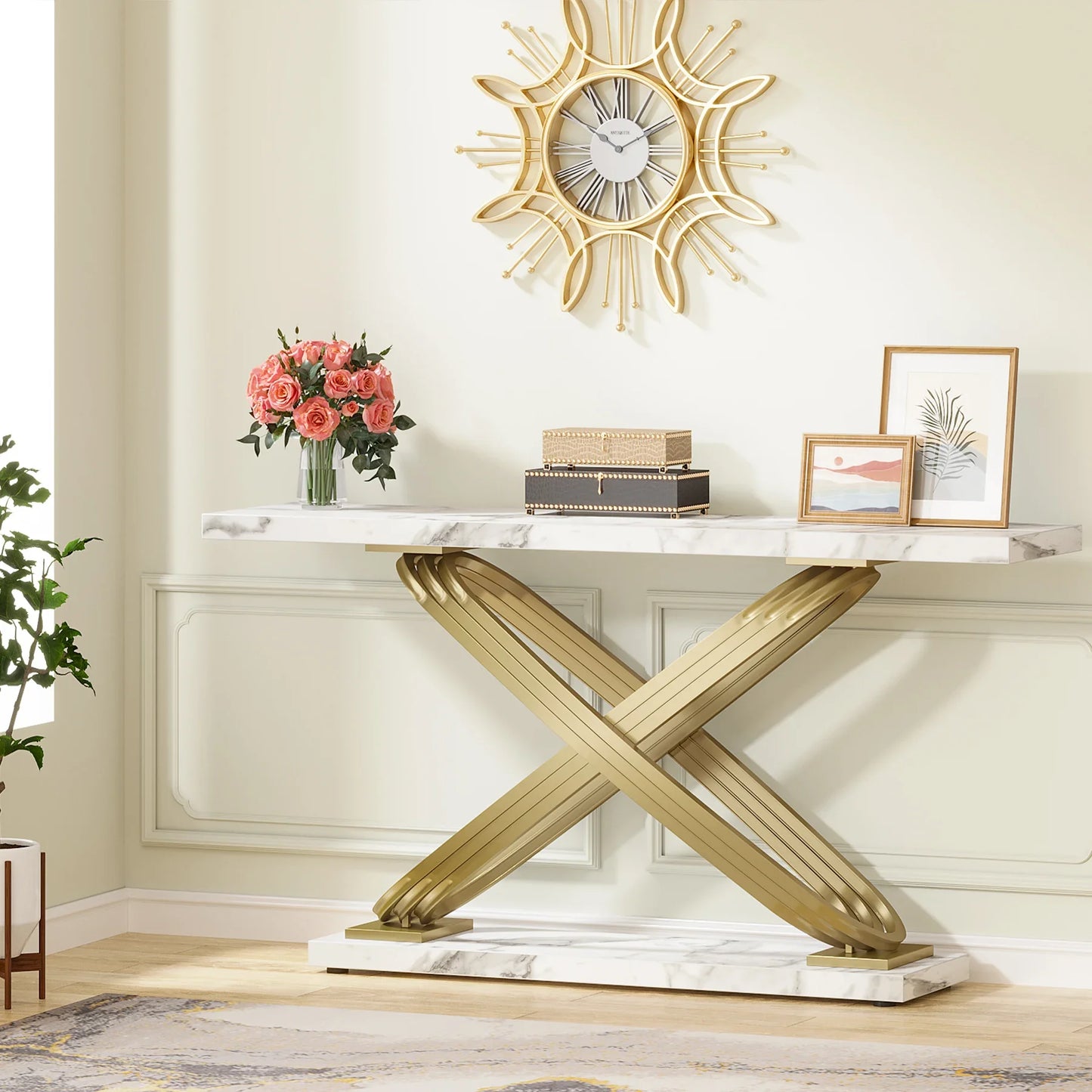 Console Yves — finition dorée, marbre, design contemporain, rectangulaire