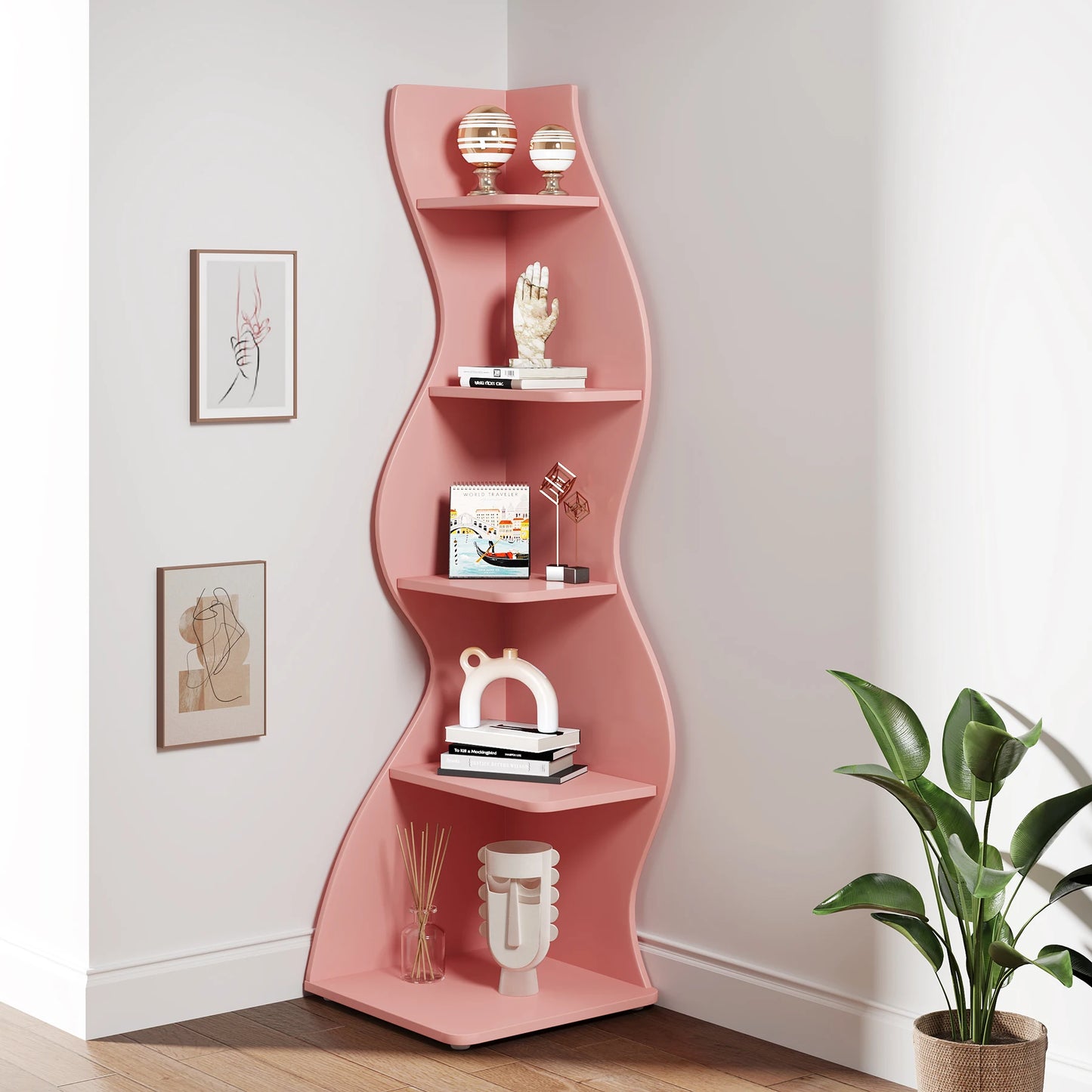 Bibliothèque Jules — design contemporain, rangement intégré, 5 niveaux, meuble d'angle