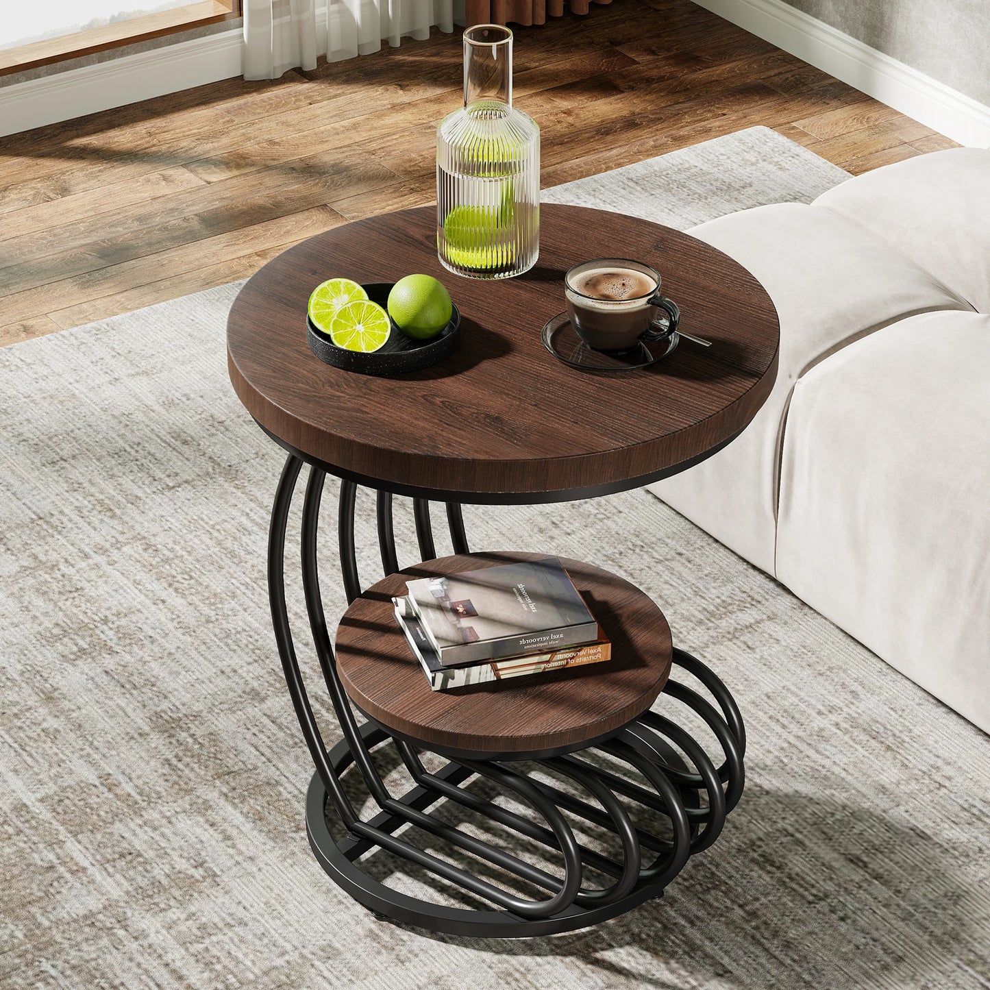 Table d'appoint Pénélope — finition dorée, marbre, design contemporain, rangement intégré