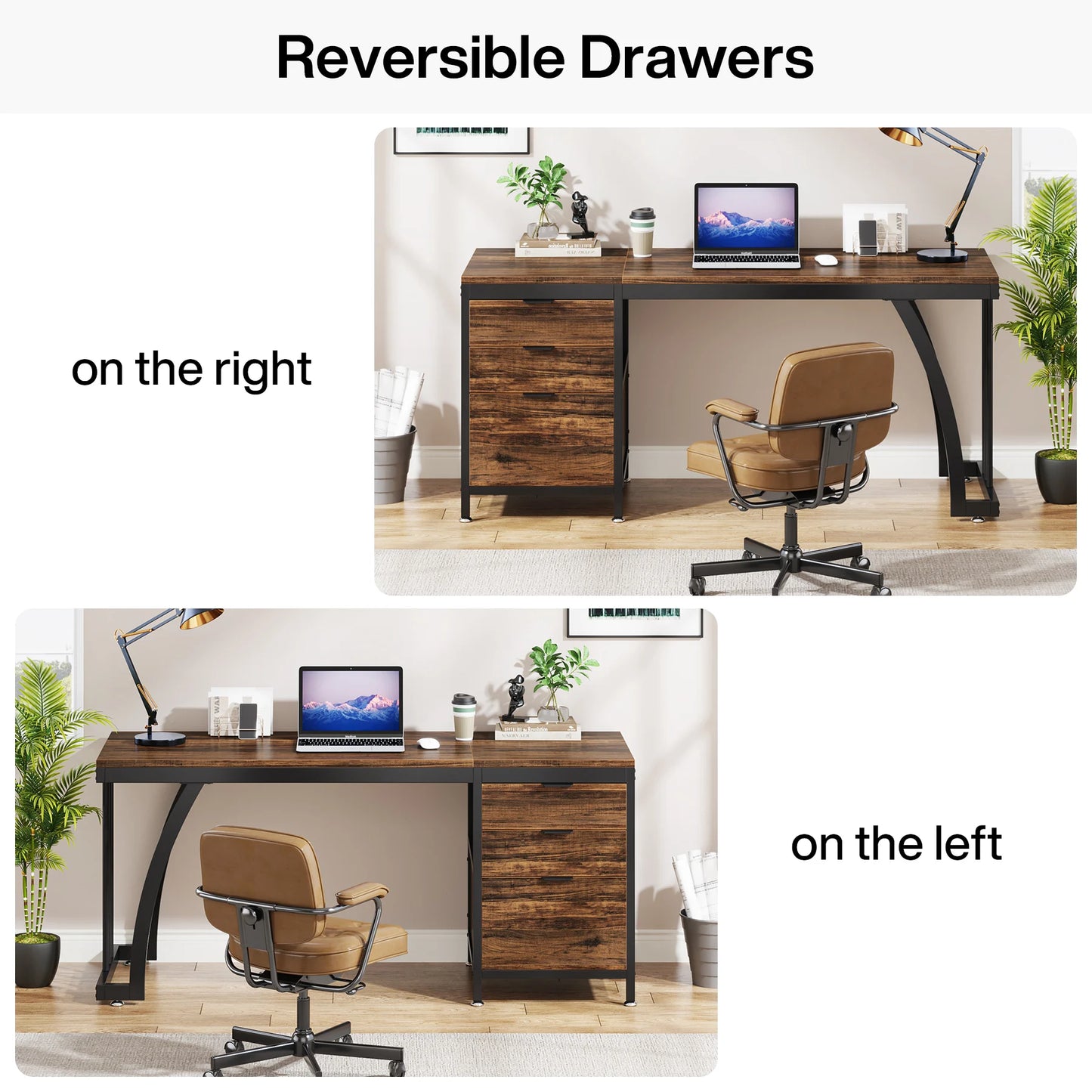 Bureau Gilles — style industriel, rangement intégré, avec tiroirs