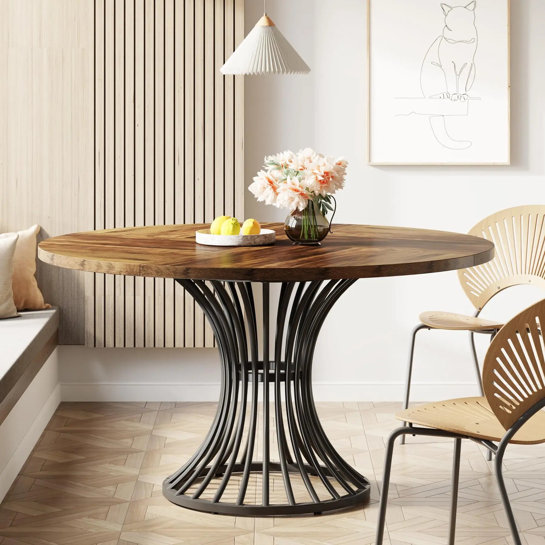 Table de salle à manger Yolande — métal, style industriel, ronde