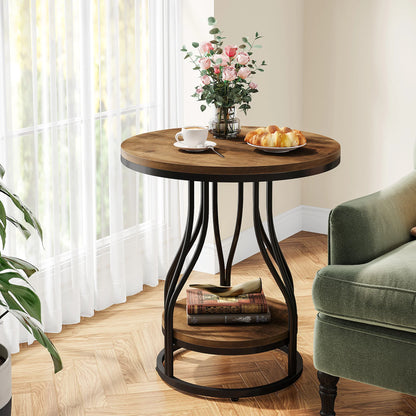 Table d'appoint Agnès — design contemporain, rangement intégré, 2 niveaux, ronde