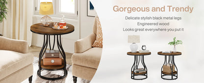 Table d'appoint Agnès — design contemporain, rangement intégré, 2 niveaux, ronde