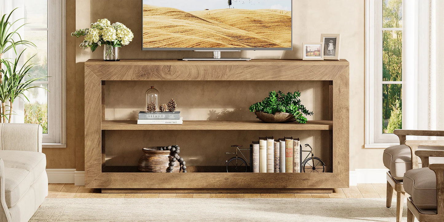 Console Béatrice — finition marron, bois, métal, rangement intégré