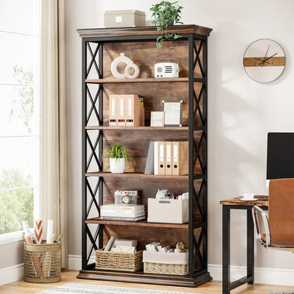 Bibliothèque Delphine — style industriel, rangement intégré, 6 niveaux, étagères ouvertes