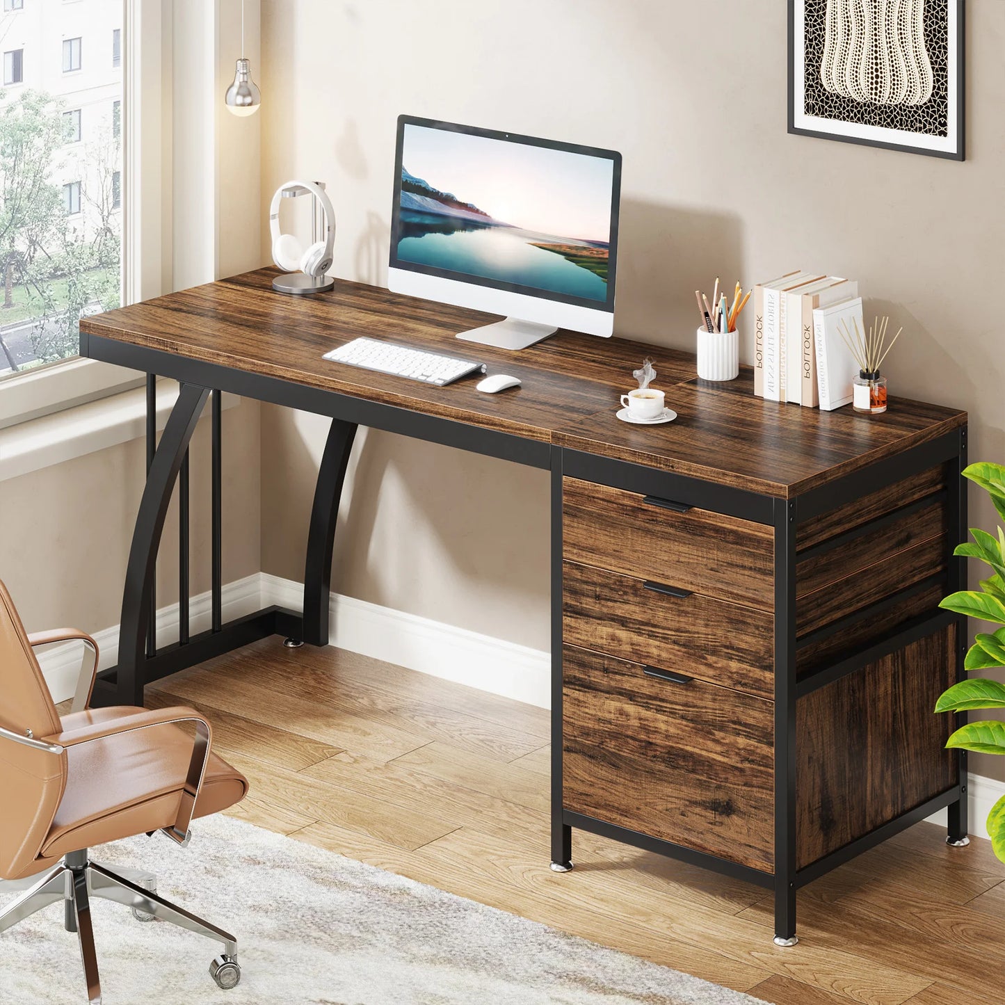 Bureau Gilles — style industriel, rangement intégré, avec tiroirs