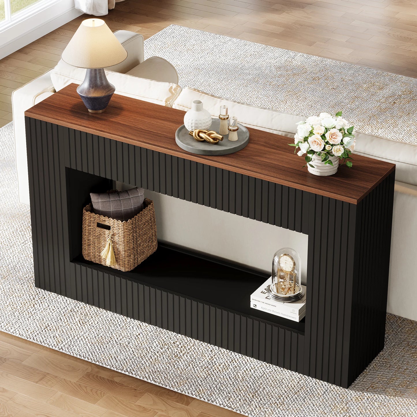 Console Damien — finition noir, bois, design contemporain, rangement intégré
