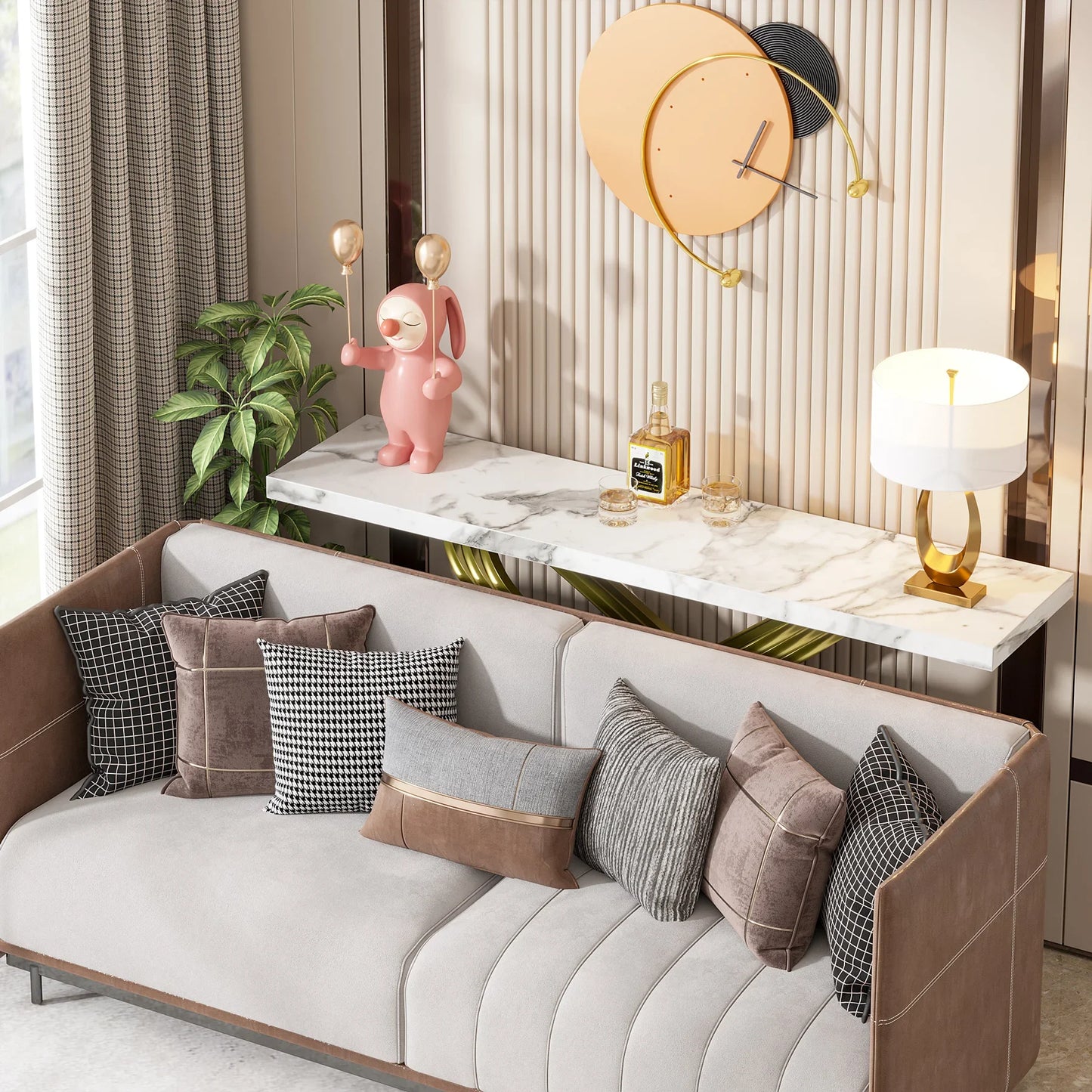 Console Yves — finition dorée, marbre, design contemporain, rectangulaire