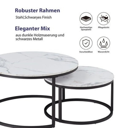 Table basse Luc — finition blanche, bois, marbre, métal