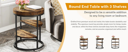 Table d'appoint Pauline — bois, style industriel, rangement intégré, ronde