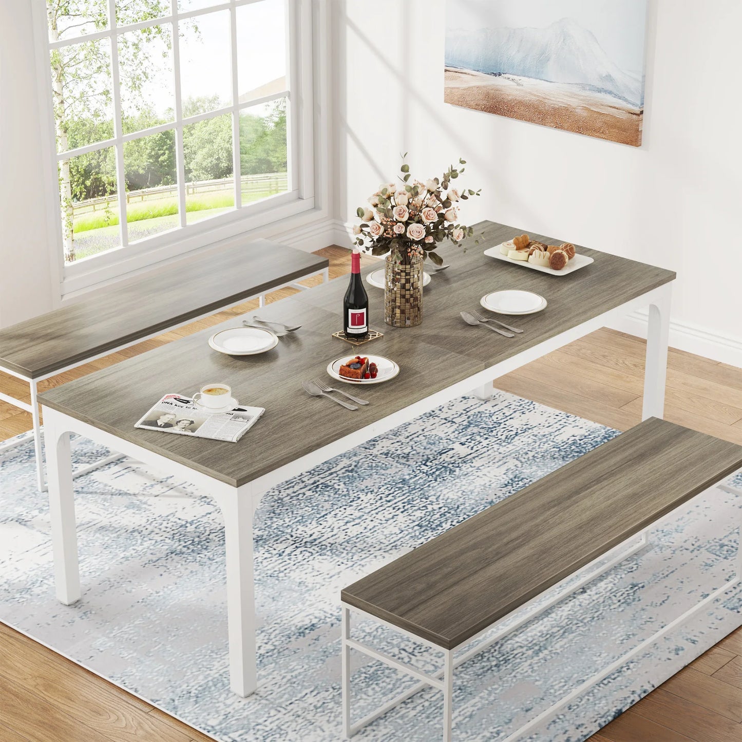 Table de salle à manger Émilie — bois, style industriel, rectangulaire