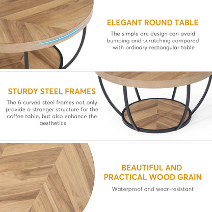 Table basse Marc — bois, style industriel, rangement intégré, 2 niveaux