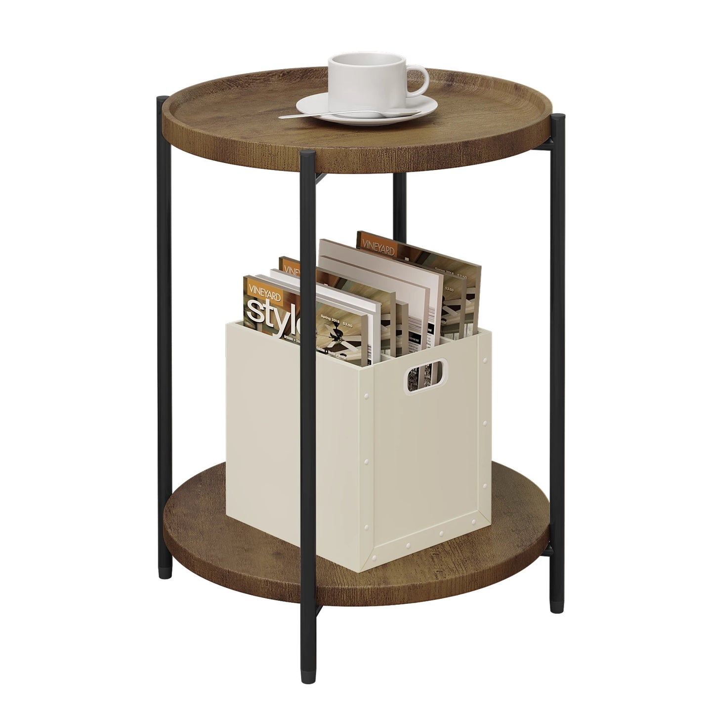 WOLTU Round Coffee Table with 2 Shelves Removable Table Top Sofa Telephone Tea Bedside Table for Living Room Bedroom Home