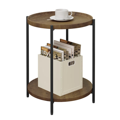 WOLTU Round Coffee Table with 2 Shelves Removable Table Top Sofa Telephone Tea Bedside Table for Living Room Bedroom Home