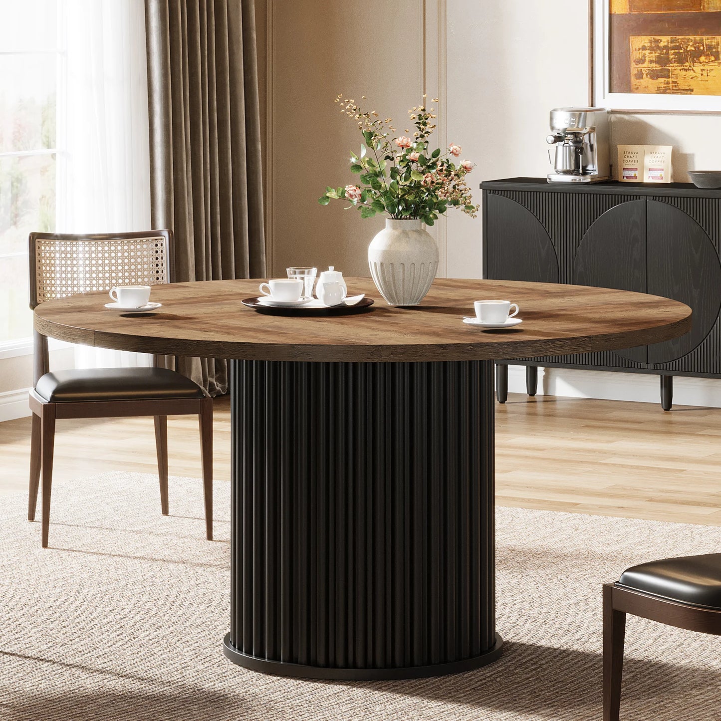 Table de salle à manger Jacinthe — finition noir, métal, ronde