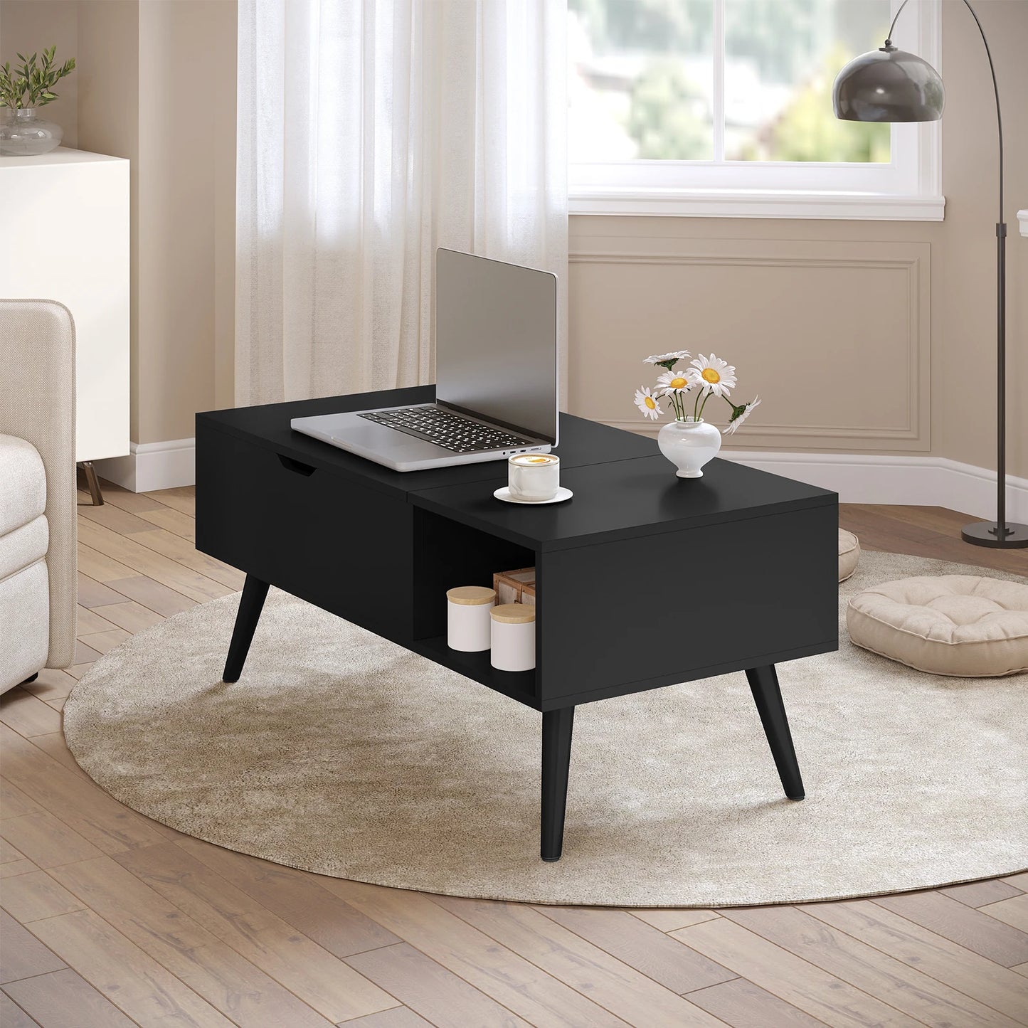 WOLTU Height-Adjustable Coffee Table Living Room Coffee Table with Hidden Storage Lifting Board Folding Table for Side and Sofa