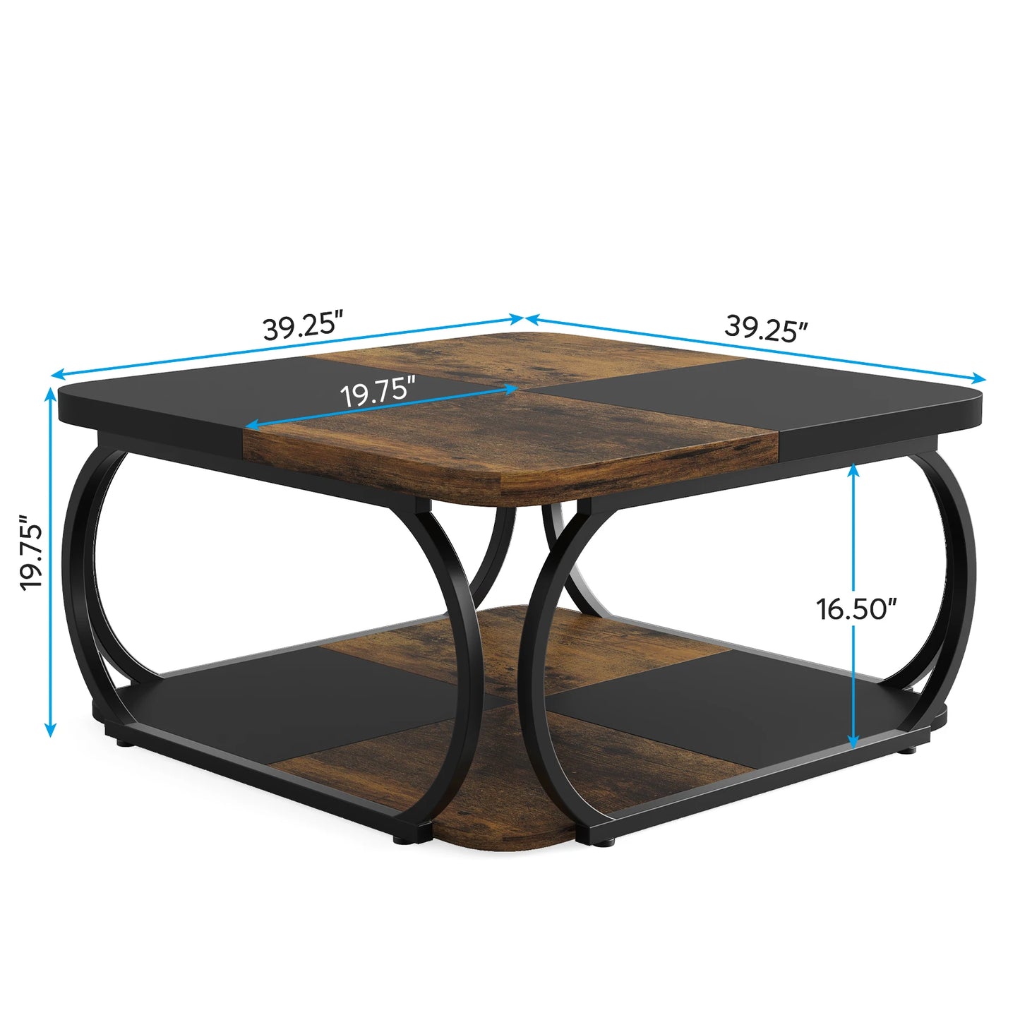 Table basse Mélanie — bois, métal, rangement intégré, 2 niveaux