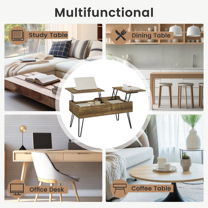 WOLTU Coffee Table Double Lifting Plate Sofa Table Height-Adjustable Pull-Out Living Room Table Separate Hidden Storage